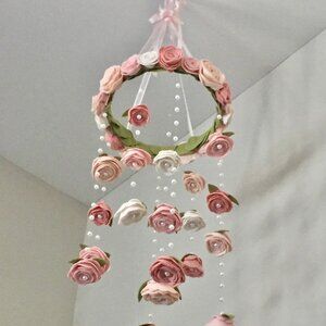 Baby Mobile - Dusty Rose, Mauve, Light Pink Felt Roses
